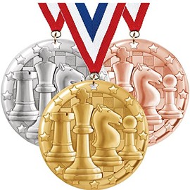 Crown Awards 2" Chess Medals, 3D Gold, Silver, and Bronze Chess Medals, 3 Pack Prime