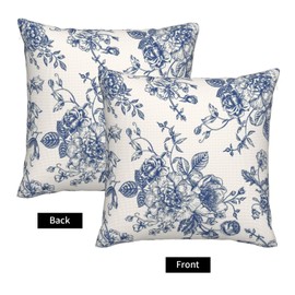 GEEDENDDY Blue Floral Pillow Covers 18x18 Set of 2 Vintage Chinoiserie Flower Decorative Throw Pillowcases Farmhouse Square Cushion Case for Couch Bed Sofa Chair Outdoor Home Decor