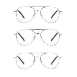 EYE ZOOM 3 Pack Metal Frame Aviator Style Reading Glasses with Spring Hinge (Gold, Strength: +3.50)