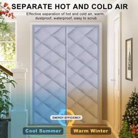 Magnetic Thermal Insulated Door Curtain, Strong Magnets Weatherproof Oxford Material Cotton Fiber Fill, Keep Warm in Winter (Gray, Fit Door Size 38" × 82")