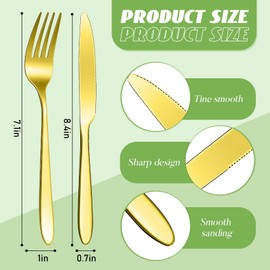 Nuenen 150 Pcs Stainless Steel Set Include 75 Dinner Forks and 75 Knives, Metal Steak Knives Forks Flatware Tableware Cutlery Set for Home Restaurant Hotel, Mirror Polished, Dishwasher Safe (Gold)