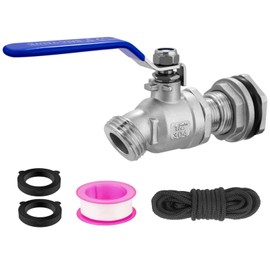 Rain Barrel Spigot Kit, 304 Stainless Steel 1/2 inch High Flow Water Barrel Faucet with Quarter Turn Ball Valve, Bulkhead Fitting with 2 Extra Leakproof Rubber Washers 1 Tape and 1 Traction Rope
