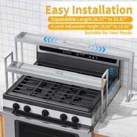 ZDDLOINP Stove Top Shelf,Adjustable 27 to 33 Inch Over the Stove Shelf for Back of Stove Spice Rack for Countertop,4 Level Height Spice Rack Organizer Seasoning Organizer for Kitchen Stove,Silver