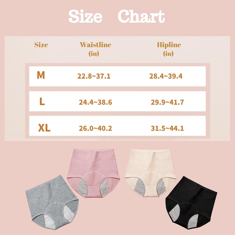 Women's Washable Incontinence Underwear 4 Pack, Leakproof Ladies Panties High
