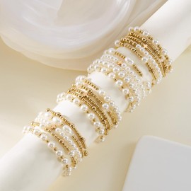 Gold Beaded Bracelets for Women Men Gold Black Pearl Beaded Bracelets Gold Bracelet Stack Trendy Boho Bracelets Jewelry Gifts