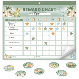 Fun Magnetic Reward Chart for Kids at Home – Motivational Easy to Use Chore Chart w Stickers Encourages Good Habits – Dinosaur Behavior & Responsibility Chart for Boys Creates a Fun Daily Routine