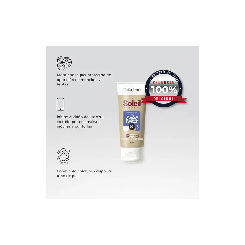 Protector Solar Spf 50+ Switch 60g Dailyderm Resistente Agua