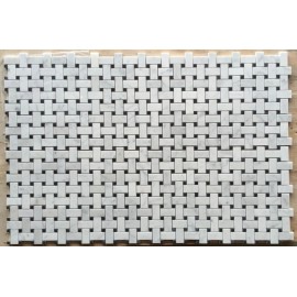 Stone Center Online C651XH Carrara Venato Marble Basketweave Mosaic Tile Black Dots Honed 1x2