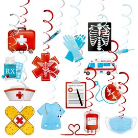 Nurses Week Hanging Swirl Decorations, 30 PCS Red and Blue Nurse Graduation Party Supplies Foil Whirls Ceiling Streamers Thank You/Happy Nurse Doctor Medical RN Appreciation Gifts Bulk Party Birthday