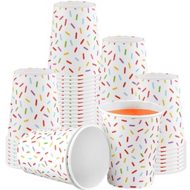 AmazingSpark 50 Pcs Sprinkle Paper Cups Bulk 9 oz Donut Party Cups Cute Sprinkle Cups Donut Disposable Cups Drinking Dinnerware for Sweet Party Supplies Birthday Wedding Table Decorations