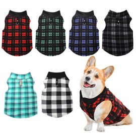 Goaste 6 Pack Fleece Dog Sweaters, Turtleneck Dog Sweatshirt with Leash Ring, Soft Winter Dog Clothes, Plaid Dog Outfits Vest for Dogs, Cats, Assorted Colors (Large)