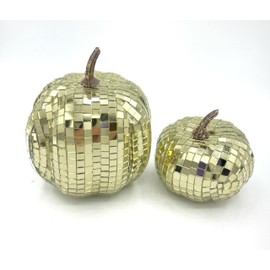 2.5" Gold Disco Mosiac Mirror Pumpkin, autumn fall decor