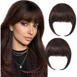 2 Extensión de Flequillo, Flequillo de Cabello Humano con Clip para Mujer Pelo Simulado de Alta Calidad, Más Flequillo y Patillas Más Tupidos(Marrón Oscuro)