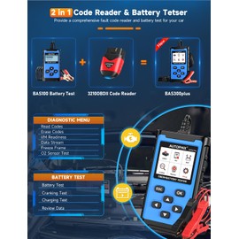 AUTOPHIX BAS300 Plus OBD2 Scanner & Battery Tester(Upgrade of BAS100), 2-in-1 Car Diagnostic Tool, 12V 100-2000 CCA Battery Charging Cranking Test, Check Engine Light Car Code Reader for All US Cars