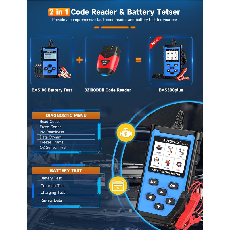 AUTOPHIX BAS300 Plus OBD2 Scanner & Battery Tester(Upgrade of BAS100),