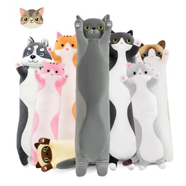 NXNYNZ Long Cat Plush Pillow, 35.4in Cute Gray Cat Plushie Stuffed Animals Body Pillow, Kawaii Kitten Soft Plushie Doll Toy Birthday Gift for Kids Girlfriend
