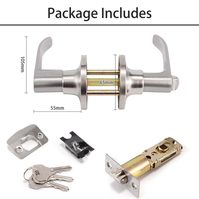 Door Handle Lock with Keys, Internal Door Lock with Adjustable