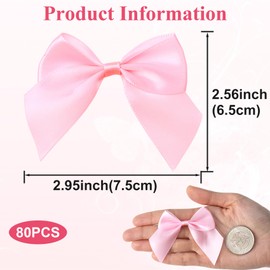 Mxxipp 80pcs Mini Ribbon Bows for Wrapping, Small Satin Ribbon Bow, Tiny Craft Bowknot Sewing Accessories for Flowers Cookie Wrapping Christmas Wedding Birthday Party Decoration- Light Pink