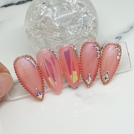 Peach Glass Handmade Nail Tips - Short Almond / 피치유리 수제네일팁 - 숏아몬드