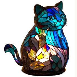 Neioaas Retro Cat Stained Resin Table Lamp - Animal Table Lamp Series, Vintage-Style Bedside Lamp, Unique Cat Design for Home Décor, Small Table Lamp for Living Room & Bedroom (Cat)