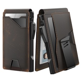 typecase Tactical Wallet for Men Card Holder: Pop Up Card Case, Full Grain Leather, Smart, RFID Blocking, Slim, Minimalist, Thin, Front Pocket - 10 Card Slots, ID Window, Money Clip (Burnished Black)