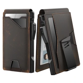 typecase Tactical Wallet for Men Card Holder: Pop Up Card Case, Full Grain Leather, Smart, RFID Blocking, Slim, Minimalist, Thin, Front Pocket - 10 Card Slots, ID Window, Money Clip (Burnished Black)