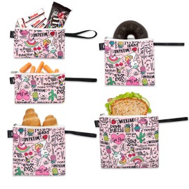 Nordic By Nature Reusable Sandwich Bag Snack Bags - Value Pack of 5 Dual Layer Lunch Baggies - Dishwasher Safe - Eco Friendly Cloth Wraps - Easy Open Zipper (Color Blocks)