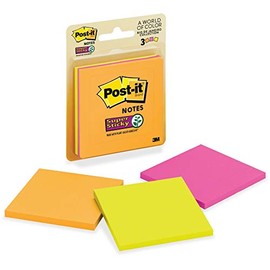 Post-it - Super Sticky Pads, 3 x 3 inches, 3 PD/PK, 45 SH/PD, Assorted, Sold as 1 Pack, MMM3321SSAU