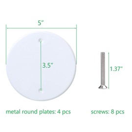 Bueyfolt 5 Inch White Metal Ceiling Blank-Up Cover, Cover Plate for 4 Inch Round/Octagon Box Openings on Ceilings or Walls, Holes are Spaced 3.5 Inches, Mounting Screws Included (4 Pack)