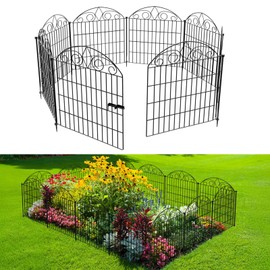 SUNLAX 10 Panels Garden Fence 20ft(L) x 24in(H) Metal No Dig Fence Animal Barrier for Dogs Temporary Fence for Backyard Outdoor Garden with Gate