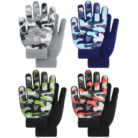 Cooraby 4 Pair Stretch Winter Kids Gloves Full Fingers Magic Gloves Winter Warm Student Knitted Gloves for Boys Girls Kids