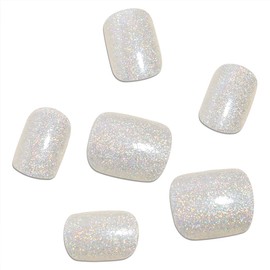 Hrnsnails Glitter Press On Nails Short Square Fake Nails with Silver Glitte Nail Press Ons Design, Artificial False Nails Press On Nail Kit Sparkly Stick On Nails for Women