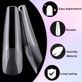 LoveOurHome 240pc XXL Coffin Gel x Nail Tips Extra Long Clear Coffin Fake Nails Full Cover Ballerina Artificial False Nails 12 Sizes for Gel X Acrylic Nail Extension