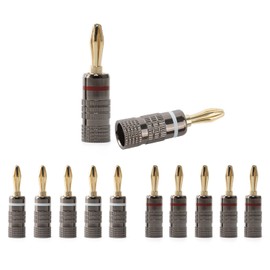 6 Pairs Speaker Cable Banana Plugs, 4mm Speaker Banana Plugs for Speaker Wire, 24K Gold Plated, Dual Screw Lock, Speaker Connector for Amplifier HiFi AV Receiver (6 White and 6 Red)