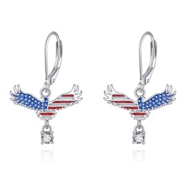 AXOMY American Patriotic Flag Earrings 925 Sterling Silver USA Flag Earrings America Independence Day 4th of July Patriotic Jewelry Gifts for Women