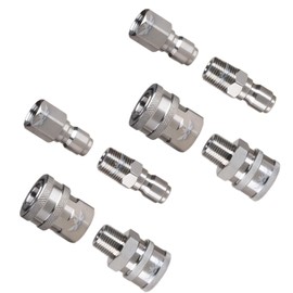 Pressure Washer Quick Connect in 3/8 Inch Size, Comprising Pressure Washer Fittings, a Set of Stainless Steel Adapters with Female and Male Threads, 8 Pieces in Total.