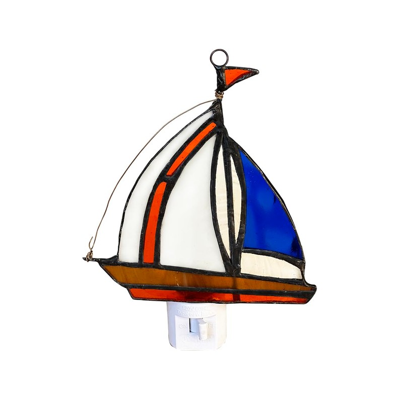 WKINGDIY Tiffany stained glass Sailing boat night light WKD1005 (Blue),Sailing