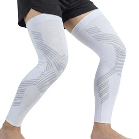 Full Leg Compression Sleeves for Men and Women,2 Pack Legs Sleeves Long Knee Brace Support for Running, Basketball, Cycling, Workout, Sports - White,XL