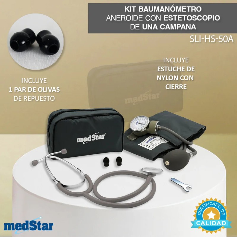 Kit Baumanómetro Aneroide Con Estetoscopio De Una Campana Simplex Color