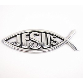PhotoZoneGa 3D Car Auto Truck Silver Chrome Decal Emblem Jesus Christian Fish Symbol
