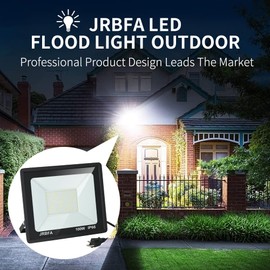 JRBFA 2 Pack 100W LED Flood Lights Outdoor, 10000lm LED Work Light with Plug, 6500K Daylight White, IP66 Waterproof Exterior Outside Floodlights for Backyard, Garage, Garden, Lawn