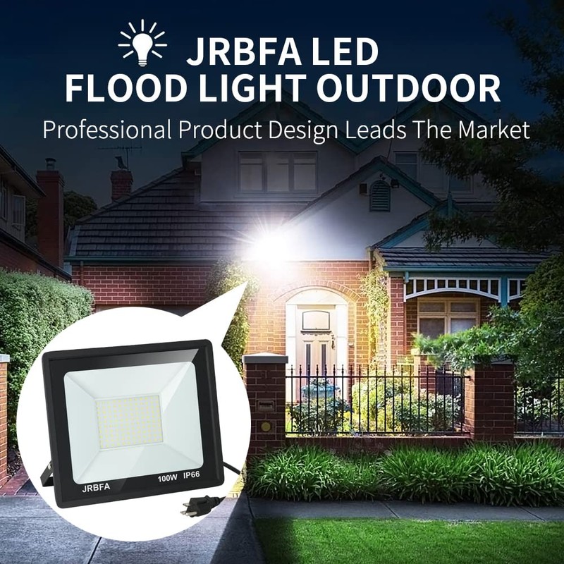 JRBFA 2 Pack 100W LED Flood Lights Outdoor, 10000lm LED