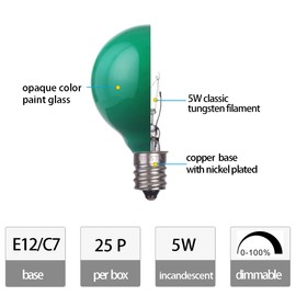 NIOSTA 25pack Opaque Green G40 Replacement Bulb,5W Incandescent Filament and E12 Candelabra Base,Decorative Ceramic Bulb for Patio String Lights