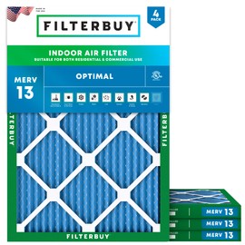 Filterbuy 24x30x1 Air Filter MERV 13 Optimal Defense (4-Pack), Pleated HVAC AC Furnace Air Filters Replacement (Actual Size: 23.88 x 29.88 x 0.75 Inches)