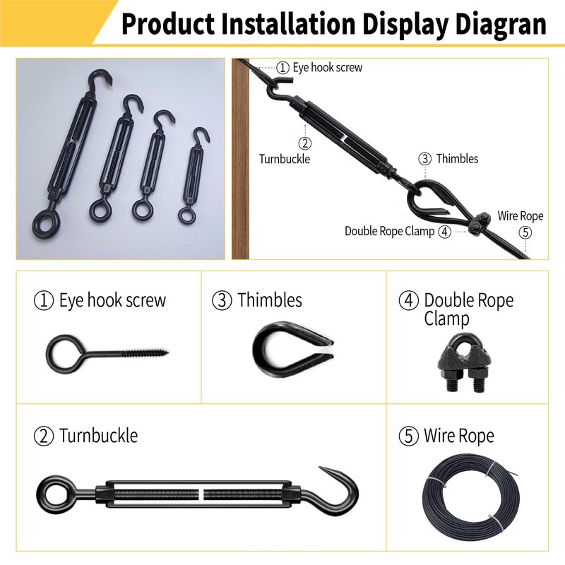 RiaYer 5PCS M5 Hook & Eye Turnbuckle 304 Stainless Steel