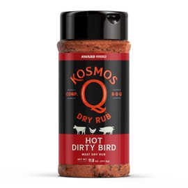 Kosmos Q Hot Dirty Bird BBQ Dry Rub, Spicy Seasoning with Chili Pepper, Brown Sugar, Garlic & Onion for Chicken, Turkey, Ribs, Pork, Dry Rub for Smoking & Grilling Meat, BBQ Spice Blend, 11 Oz Bottle