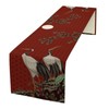 Chinoiserie Crane Table Runner, Asian Japanese Crane Pine Tree Branchs