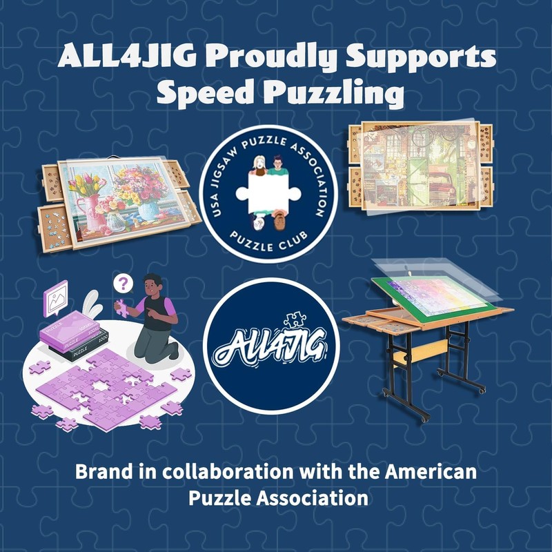 ALL4JIG 1000 Piece Rotating Puzzle Board with Drawers 22"x30"Portable Wooden