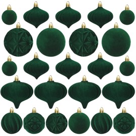Lavwix 46 Pcs Christmas Flocked Ornaments for Tree Decorations - Velvet Ball Shatterproof Assorted Hangings for Xmas Winter Home Indoor Outdoor Decor Bulk (Green)