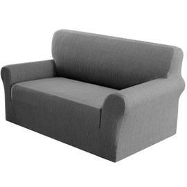 Princedeco Waterproof Couch Cover Slipcovers for Couches and Sofas,Stretch Jacquard Loveseat Couch Cover for 2 Seat Couch,Love Seat Sofa Covers Washable Protector for Kids, Pets (Loveseat, Grey)